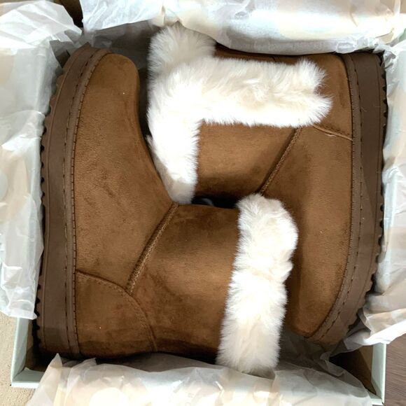 NWT!! Chestnut/Brown Faux Suede Fur Trimmed Boots By SO Sonoma Size 6 - Picture 4 of 8